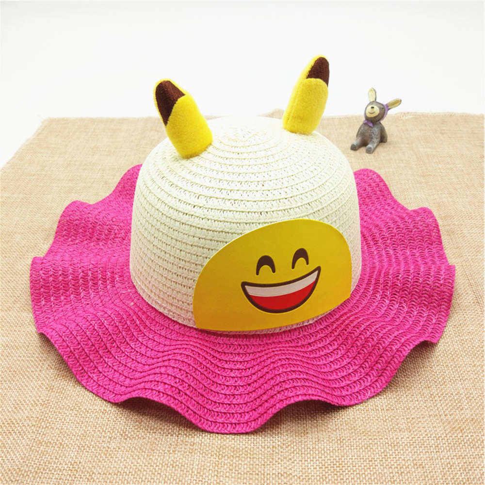 

Children's Korean cartoon straw breathable summer travel beach boys and girls Sun Hat, Yellow