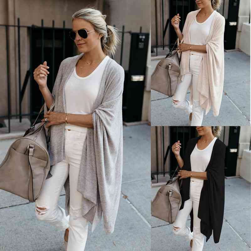 

Autumn Winter Bat Sleeve Knitted Sweater Jacket Plus Size Long Cardigan Women Loose Ladies  Cardigans 210603, Apricot