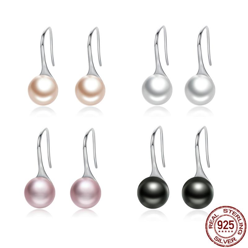 

Dangle & Chandelier 925 Sterling Silver Pearl Earrings For Women Simple Round White Female Fine Jewelry Girls Gift Accessories