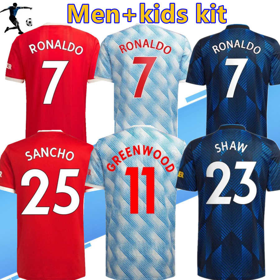

RONALDO 21 22 SANCHO Manchester soccer jersey UNITED Fans Player version MAN BRUNO FERNANDES LINGARD POGBA RASHFORD football shirt UTD 2021 2022 men + kids kit sets, Home kids kit