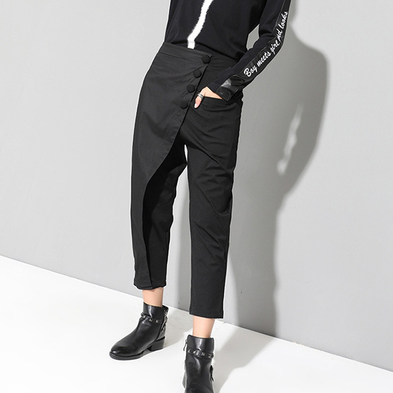 

Women' Pants & Capris 2021 black spring loose High waist elastic fashion Broad leg-ankle-length pants