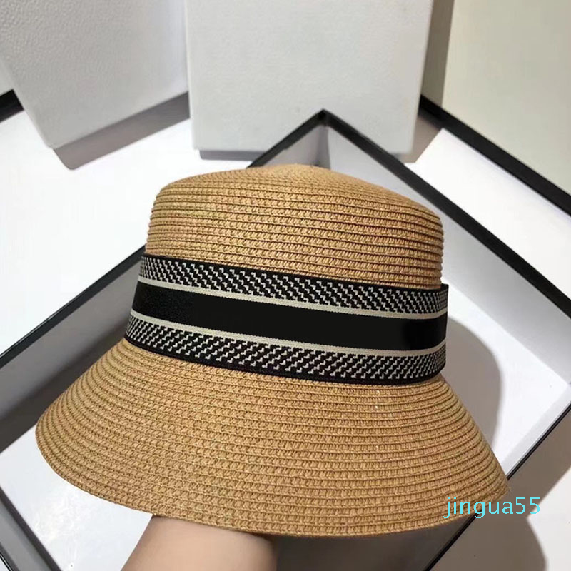

Women Bucket Hats Summer Beach Hat Designers Fashion Womens Wide Brim Straw Fedora cap Casual Weave Stripe Caps