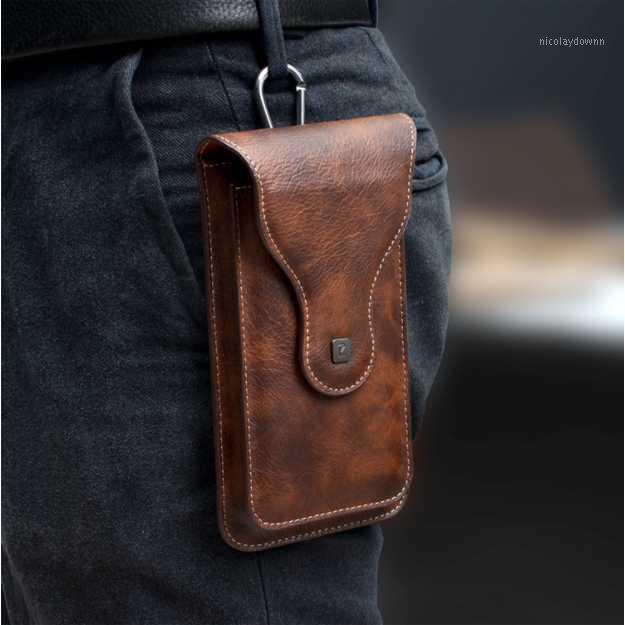 

Storage Bags Vintage Mobile Phone Case Cover Pack Men PU Leather Waist Bag With Hook Clip Holster Travel Hiking Cell Belt Pouch Purse