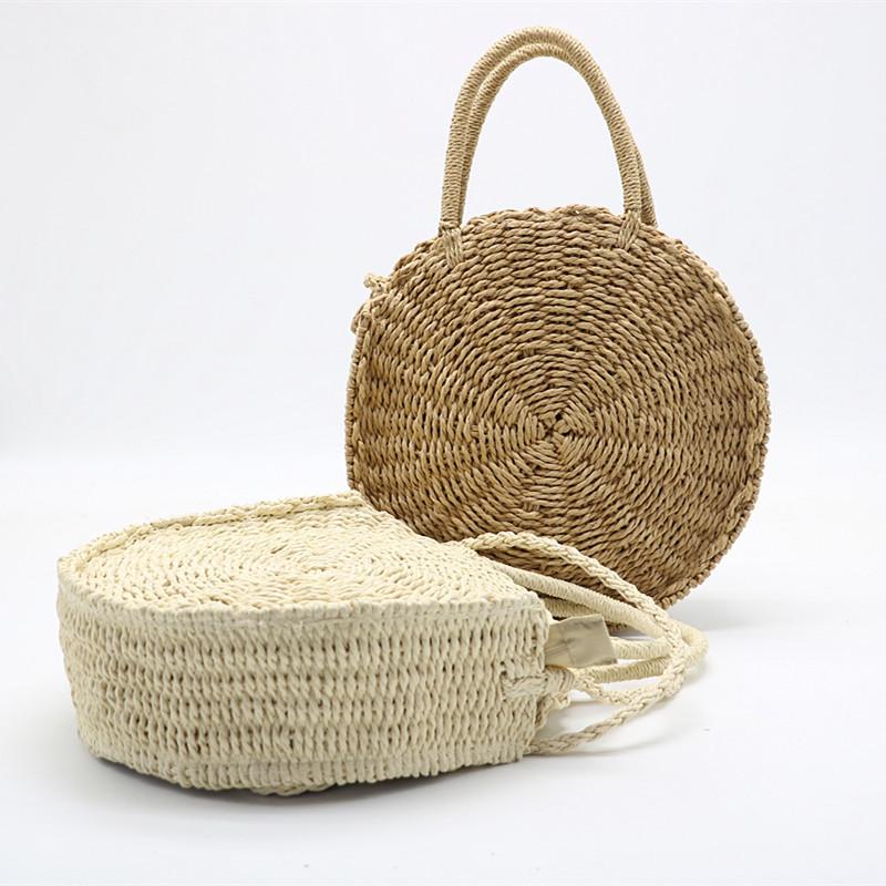 

Evening Bags 2021 Arrival Round Straw Beach Handbag Woven For Women Desinger Luxury Handmade Shoulder Bag, Beige