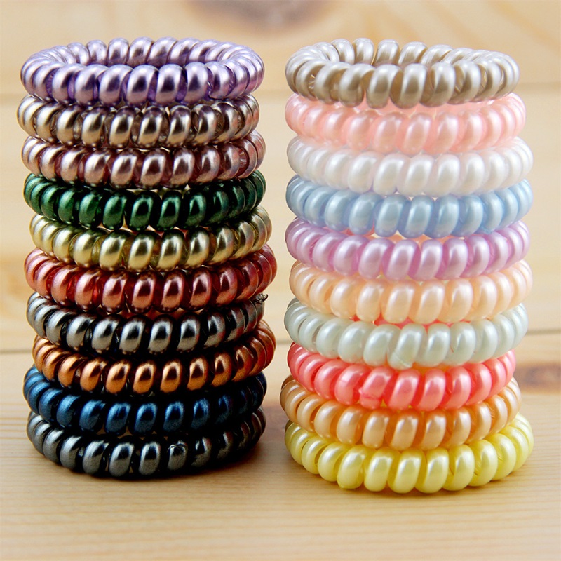 

New Women Scrunchy Girl Hair Coil Rubber Hair Bands Ties Rope Ring Ponytail Holders Telephone Wire Cord Gum Hair Tie Bracelet 807 X2, Colors mix