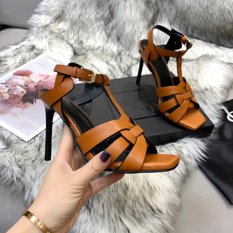 

With Box! Top Quality 10mm stiletto Heels Sandals Light Brown smooth leather Tribute super high heel women luxury designers shoes evening sandal factory footwear, Gift(not sold separately)