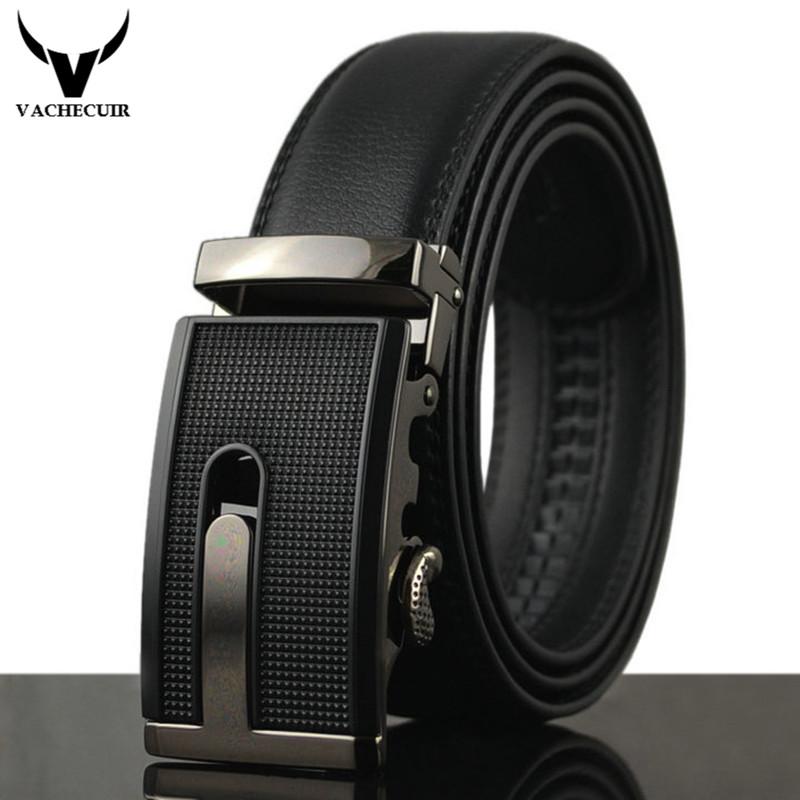 

Fashion Cowhide Genuine Leather Mens Belt 130cm Stylish Brand Pants Strap Automatic Alloy Buckle Luxury Waistband CinturonesQ208 Belts, Black