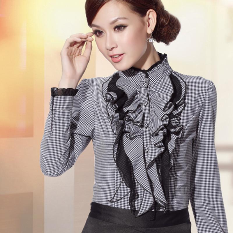 

Women' Blouses & Shirts Autumn Korean Style Slim Fit Trendy Clothing Genuine Bottoming Plaid Shirt Long Sleeve For Women In Stock, Black plaid shirt