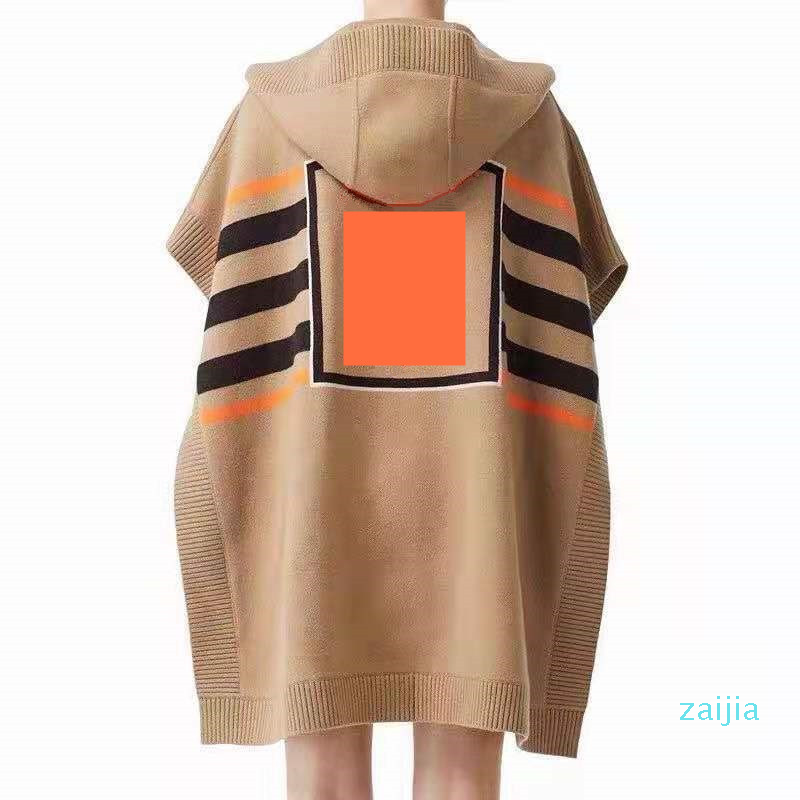 

Women's Cape. autumn and winter hooded sleeveless knitted tops Fashion design high quality all-match casual loose cloak shawl jacket, Black