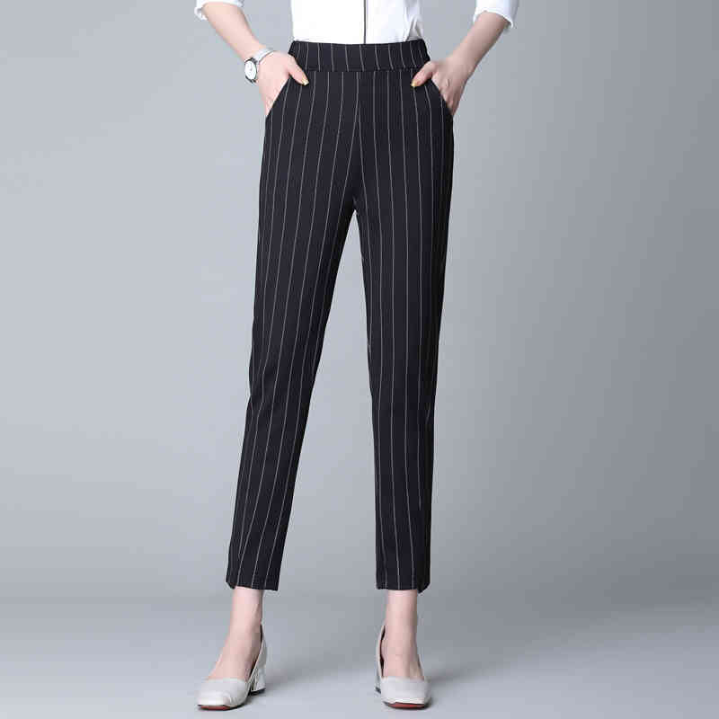

high waist elastic striped Pants for Women Trousers Loose Casual Harem female Plus Size Capris ' Summer 210518, Gray