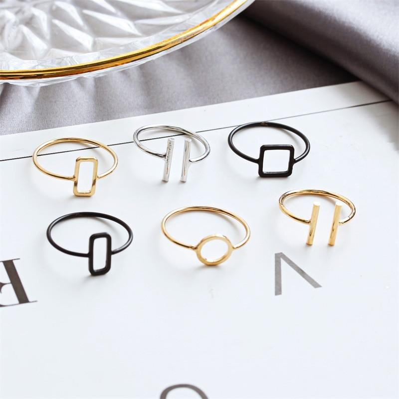 

Cluster Rings Minimalist Jewellery Gold Black Color Geometric For Women Wen Adjustable Block Round Triangle Heartbeat Finger Ring Gift