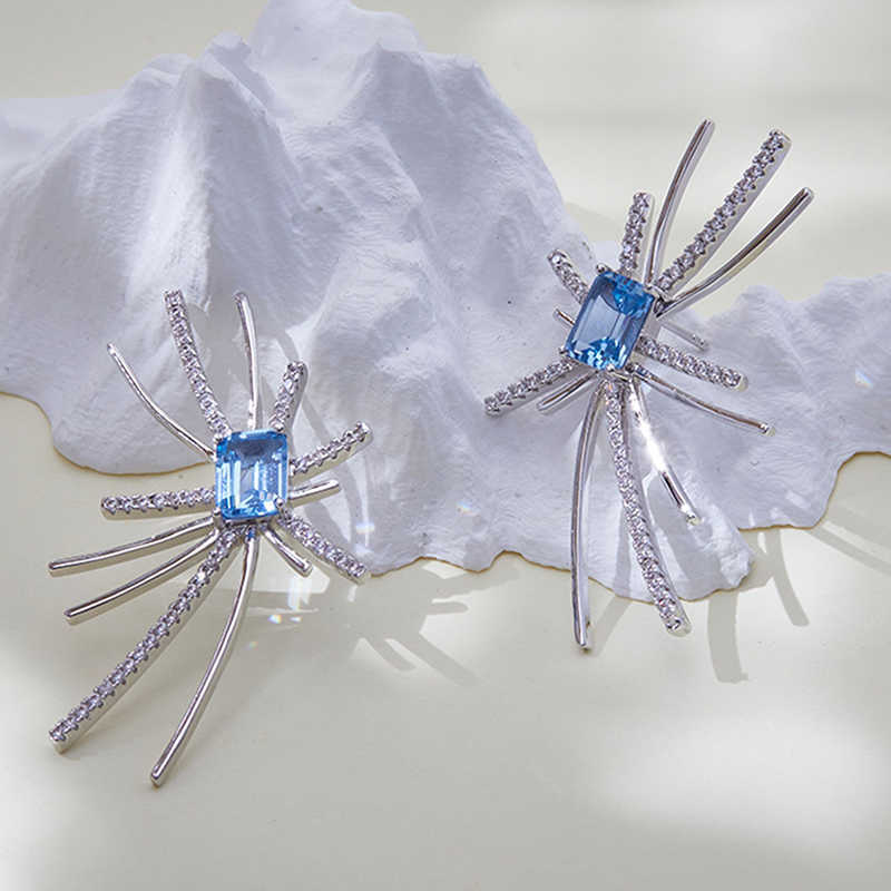 

HEF jewelry original ice blue flower fire Earrings Female Minority simple Fashion Earrings 925 Sterling Silver