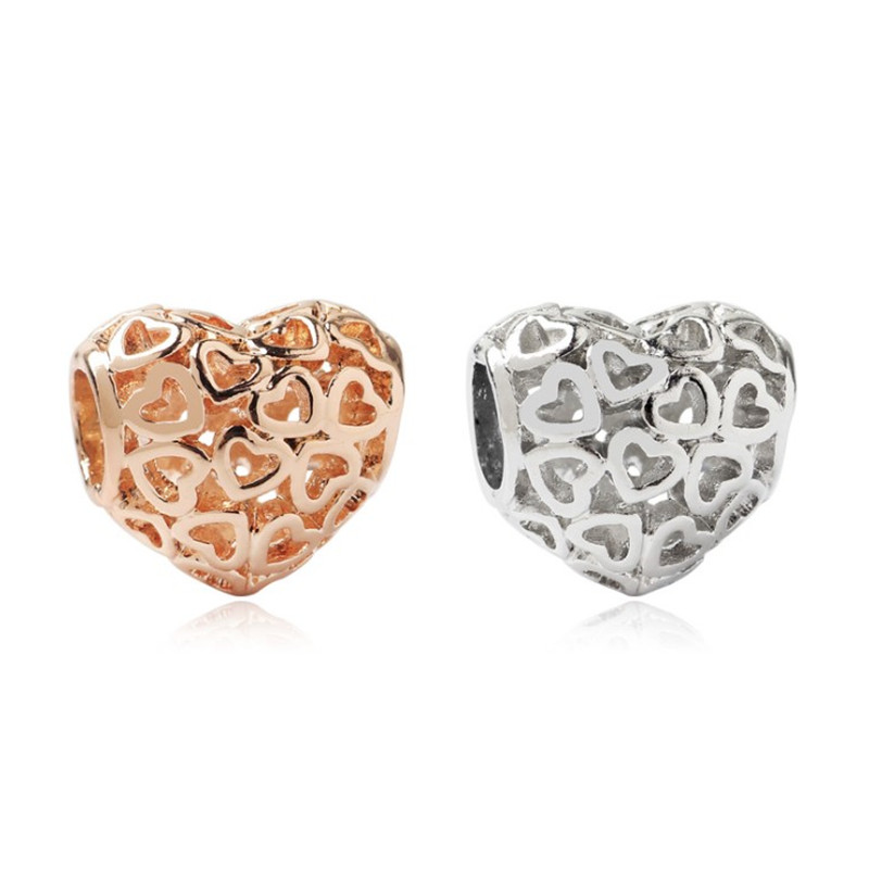

Hollow Little Heart Alloy Charm Bead Big Hole Fashion Women Jewelry European Style For DIY Bracelet Necklace PANZA006-17