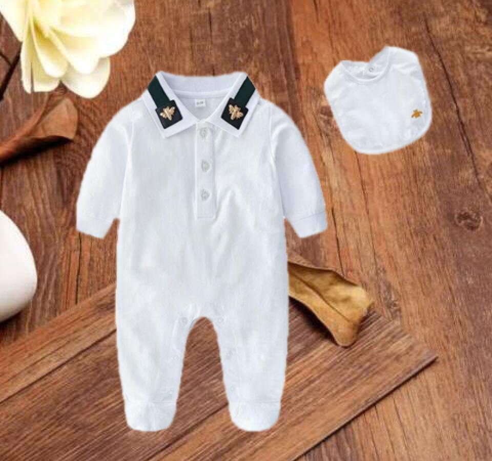 

Designers 2021 Fashion Baby Boys Girls Rompers Toddler Cotton Jumpsuits Summer child Pajamas Infant Onesies 2pcs Set Romper+Bib Kids Clothes, Blue