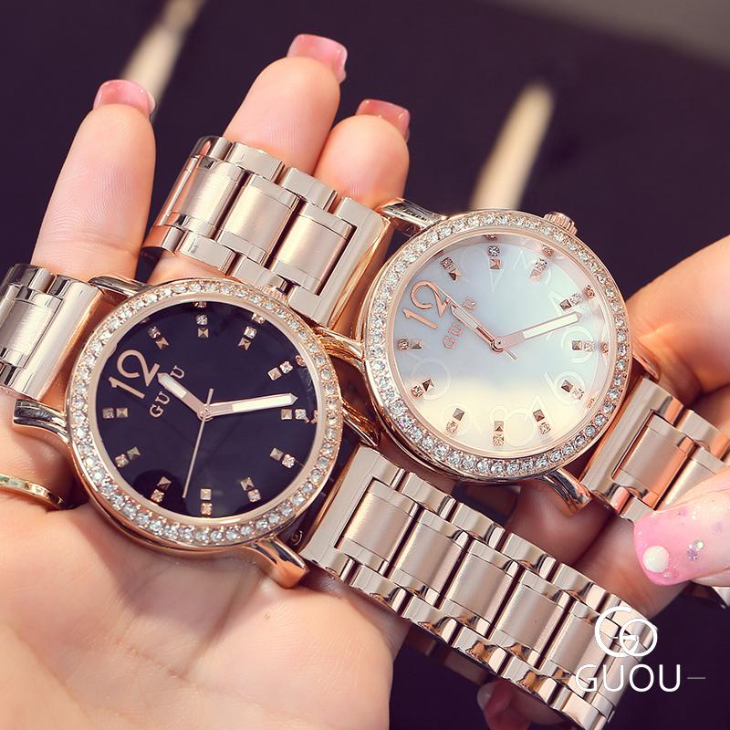 

Fashion Korean Version Set Diamond Shell Surface Celebrities Simple Rose Gold Steel Ladies Watch Wristwatches