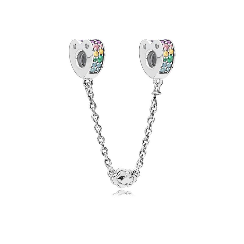 

Factory wholesale 925 Sterling Chain Silver Arcs of Love Rainbow Color Safety Charm Fits European Style Jewelry Bead Bracelets