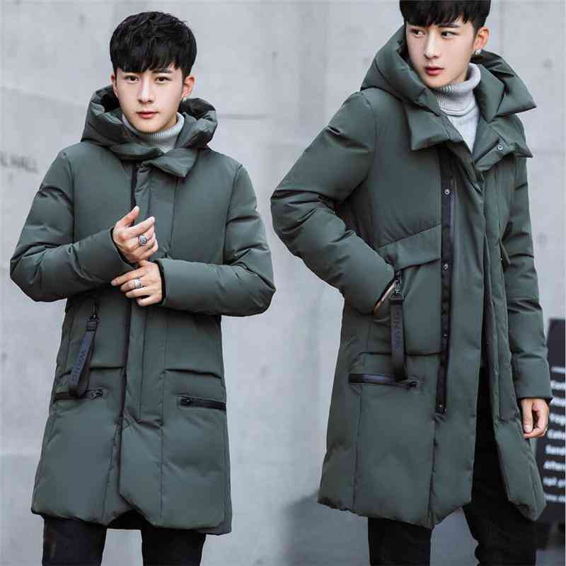 

men's down & parkas 2021 arrival winter ets for men think warm windproof soft cotton-padded coat casual long sve loose hooded, Black