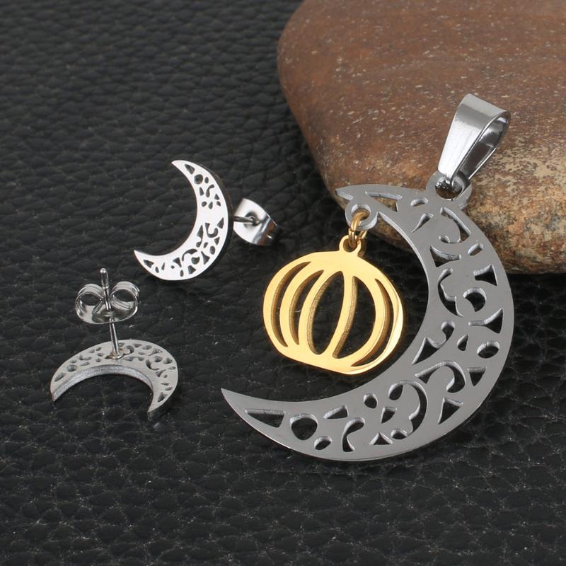 

Earrings & Necklace Fashion Stainless Steel Jewelry Sets For Women Silver Color Pendants And SRYZ048