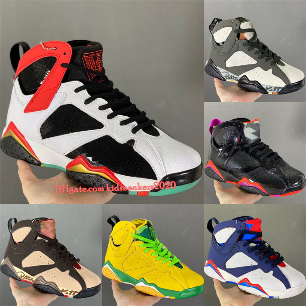 

Top Quality Jumpman 7 Basketball Shoes Mens Classic Designer Sneakers 7s Greater China Patent Leather Patta Shimmer Topaz Mist Outdoor Casual Trainers Size 36-46, 04 patent leather