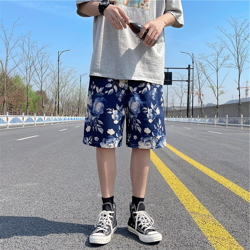 

Summer Flower Shorts Men's Fashion Printed Casual Shorts Men Streetwear Loose Thin Beach Pants Mens Ice Silk Shorts M-5xl, White;black