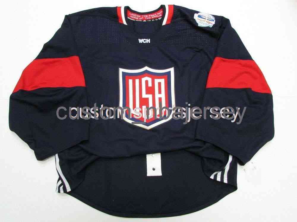 

Stitched USA NAVY WORLD CUP OF HOCKEY TEAM ISSUED JERSEY  add any number name, Blue