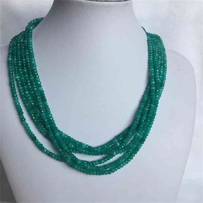 

Faceted 3*4MM 1/3/6Layers Classic Vintage Natural Stone Jewelry Handmade Noble Blue Green Color ite Bead Strand Necklace 210331