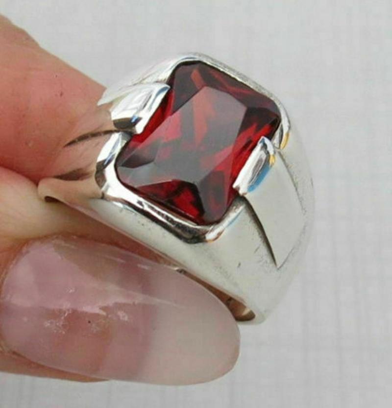 

Men's Ring 925 Sterling Silver Handmade Turkish Jewelry Ruby Stone All Size Cluster Rings