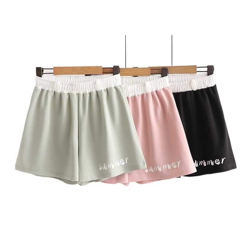 

Solid High Waist Casual Women Cotton Shorts Summer Letter Print Hem Sexy Sweet Style Ladies Korean Bottoms 210526, Green