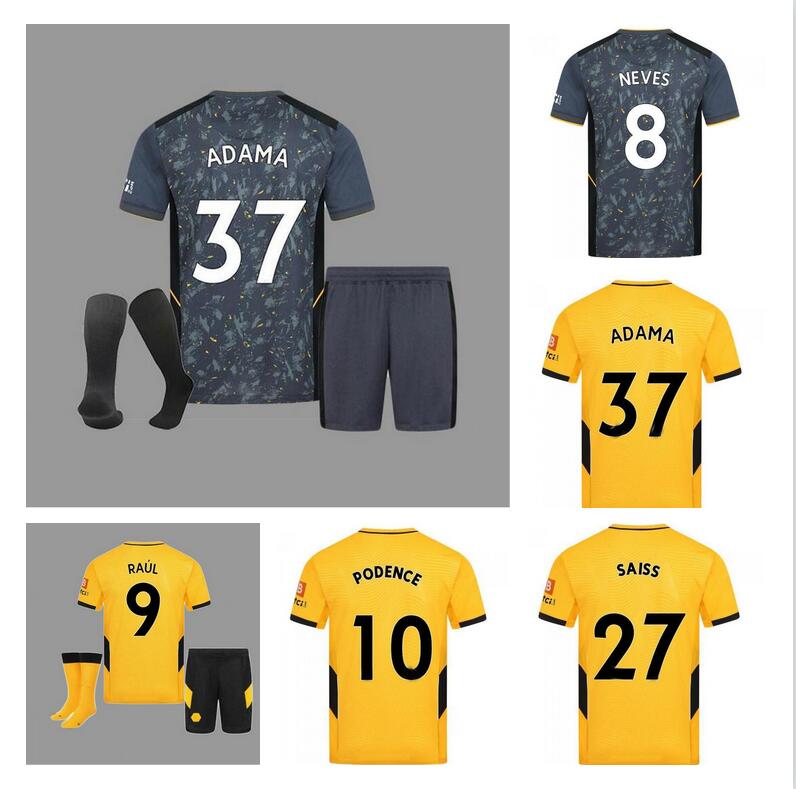 

Adult + Kids Kit with socks 2021 2022 Wolves SEMEDO NEVES boys sets Soccer Jerseys RAUL NETO Men suit 21 22 ADAMA J.OTTO PODENCE J.MOUTINHO, Black