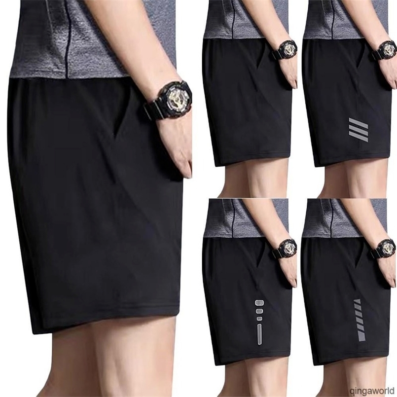 

Running Shorts Pants Men Spring and Summer Cooling Stripe Letter Print Breathable Casual Soft Quickly Baggy Skorts Comfy 210721, Black