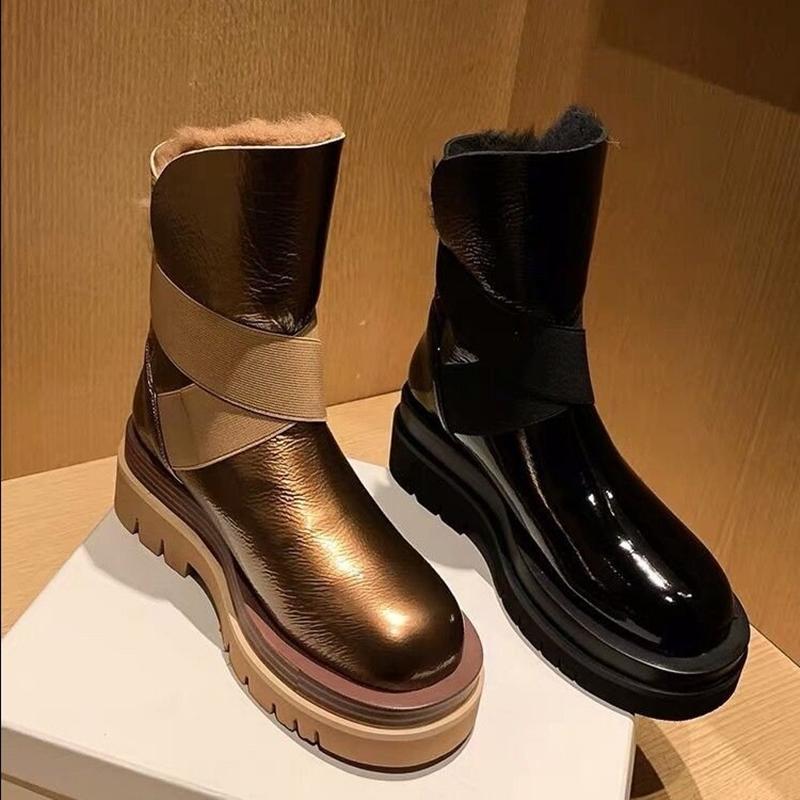 

Winter Women Thick Sole Snow Boots Fur Shearling Plus Velvet Warm Cotton Shoes Female Wild Mid Tube Short, Black