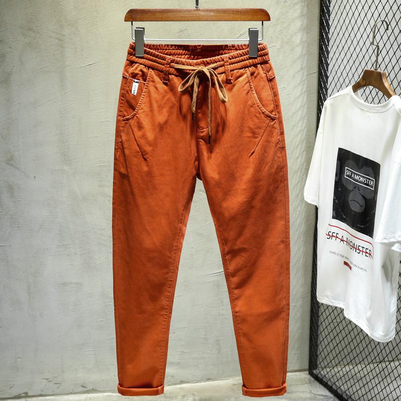

Men's Pants Autumn Drawstring Elastic Waist Men Harem Pant Navy Orange Trousers Fashion Feet Casual Trouser Hip Hop Cargo Streetwear
