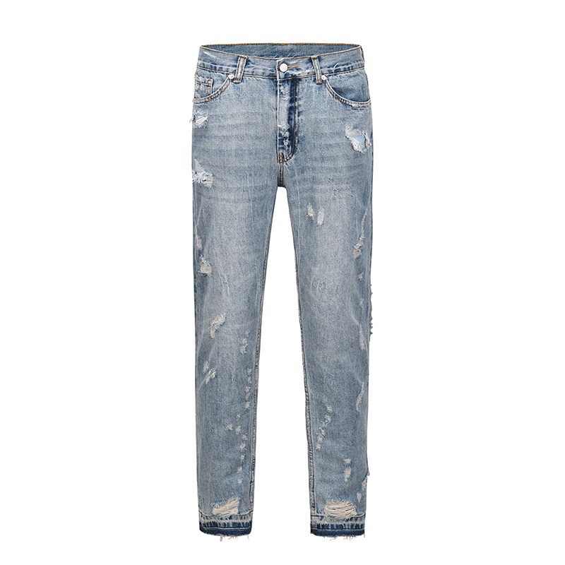 

Jeans Hole Ripped Spliced Casual Denim Trousers Mens Hip Hop Straight Washed Oversized Baggy Couple Pants, Blue