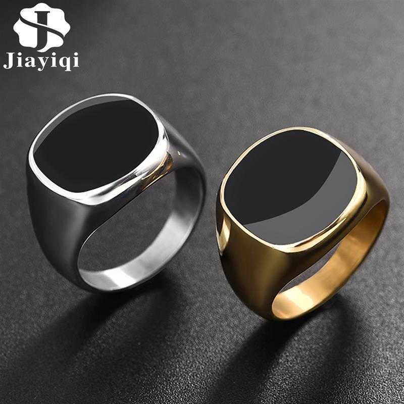 

Jiayiqi Men's Ring Punk Rock Smooth 316l Stainless Steel Signet Ring for Men Hip Hop Party Jewelry Wholesale Male Wedding Anel Q0708