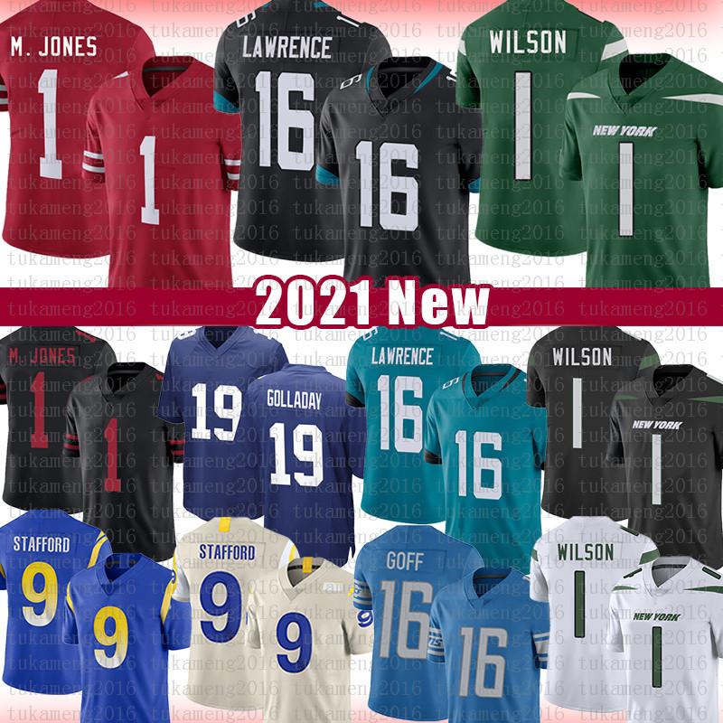 

Trevor Lawrence 16 1 Zach Wilson Football Jersey 1 Mac Jones 9 Matthew Stafford Jared Goff 19 Kenny Golladay 99 J.J. Watt jerseys 2021 New, Gray