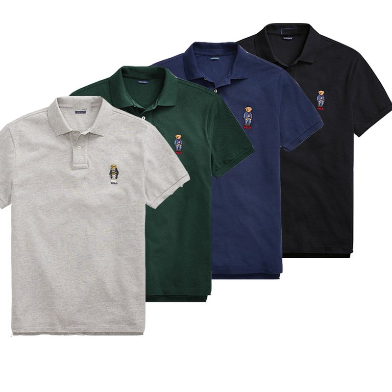 

Casual Fashion Summer Lapel Polo Shirt Embroidered Bear T-shirt Men and Women Couple Golf Wear, Gray