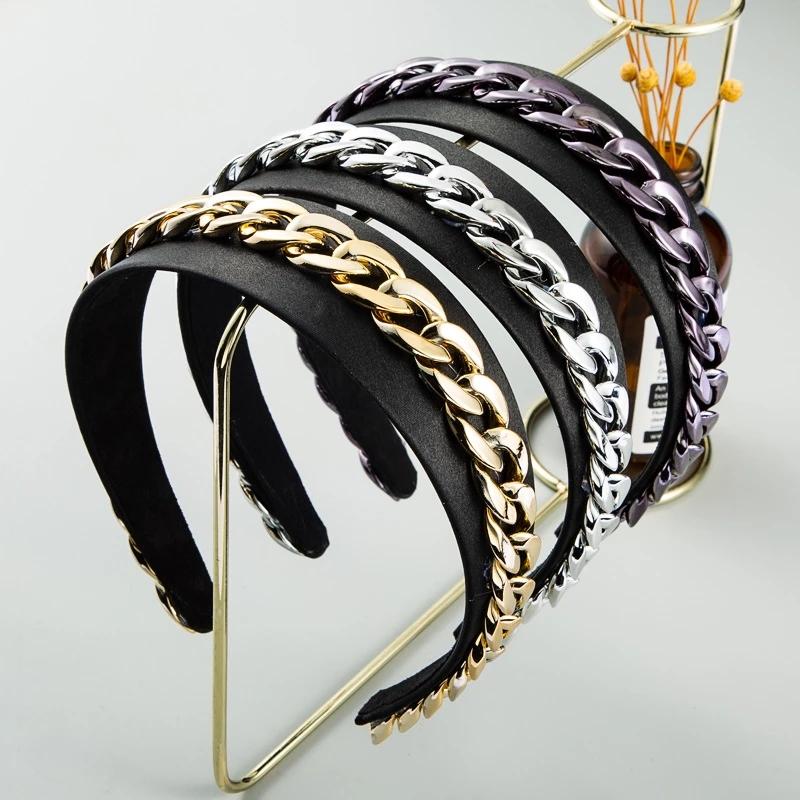 

Simple Vintage Baroque Silver/Gold Chain Hairband Black Headband For Women Girls Hair Hoop Elegant Hair Accessories Wholesale