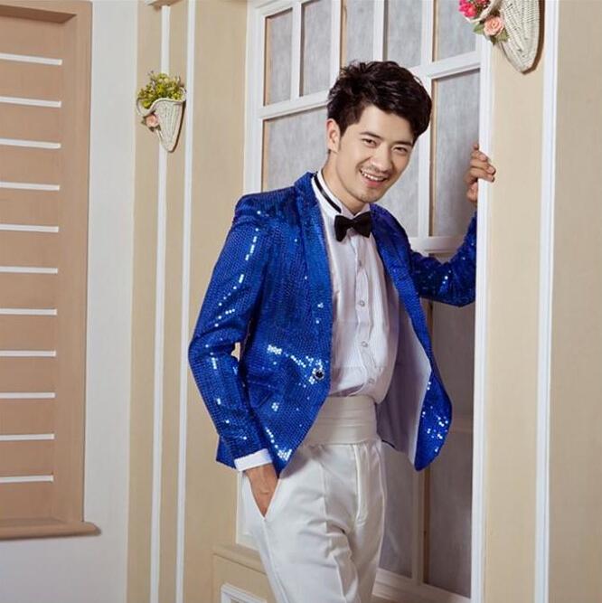 

Men' High-grade Sequins Blazer Dress The Host Stage Suit Men Performance Studio Clothing Suits / M-XXXL & Blazers, Black
