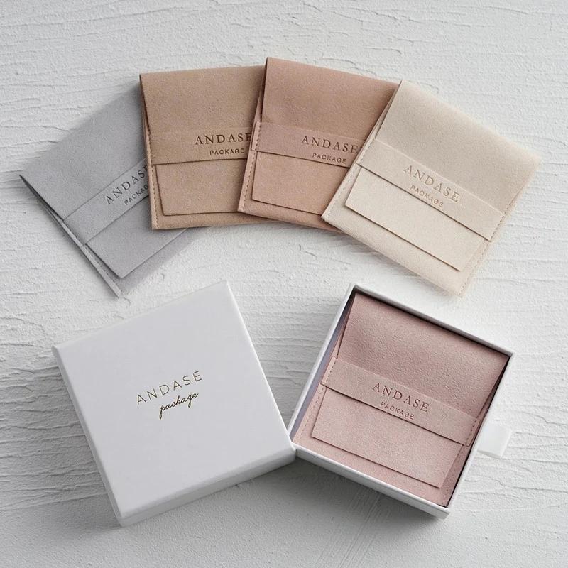 

Jewelry Pouches, Bags 50 Sets Custom Packaging Pouch Printed Cardboard Drawer Box Plus Pink Velvet Bag Strap, And
