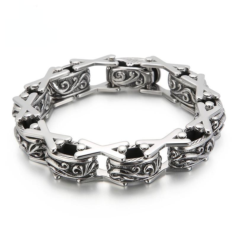 

Link, Chain Retro Personality Domineering Flowers X Type Hollow Titanium Steel Bracelet For Men
