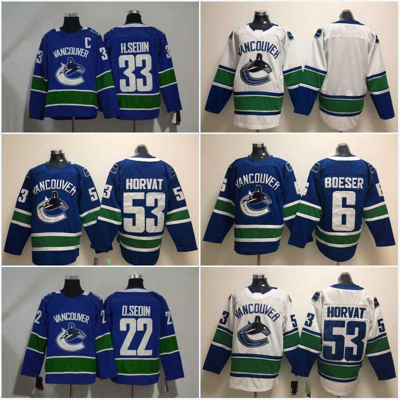 

Men 53 Bo Horvat Jersey New Season 6 Brock Boeser 33 Henrik Sedin 22 Daniel Sedin 40 Pettersson Vancouver Canucks Jersey Hockey Jerseys, Blue;black