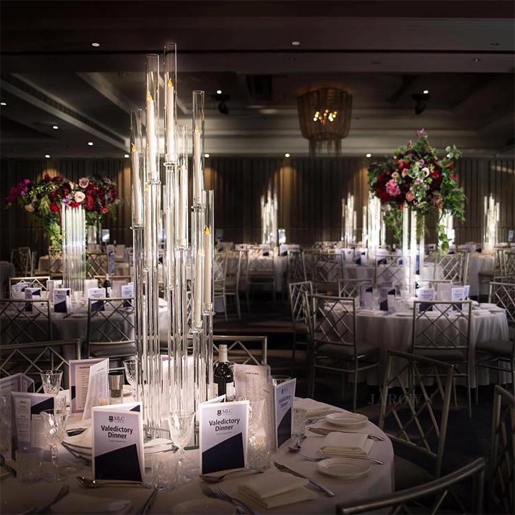 

Multi Head Golden Wedding Decor Road Guide Reed Light Acrylic Transparent Candlestick Home Party Table Centerpiece