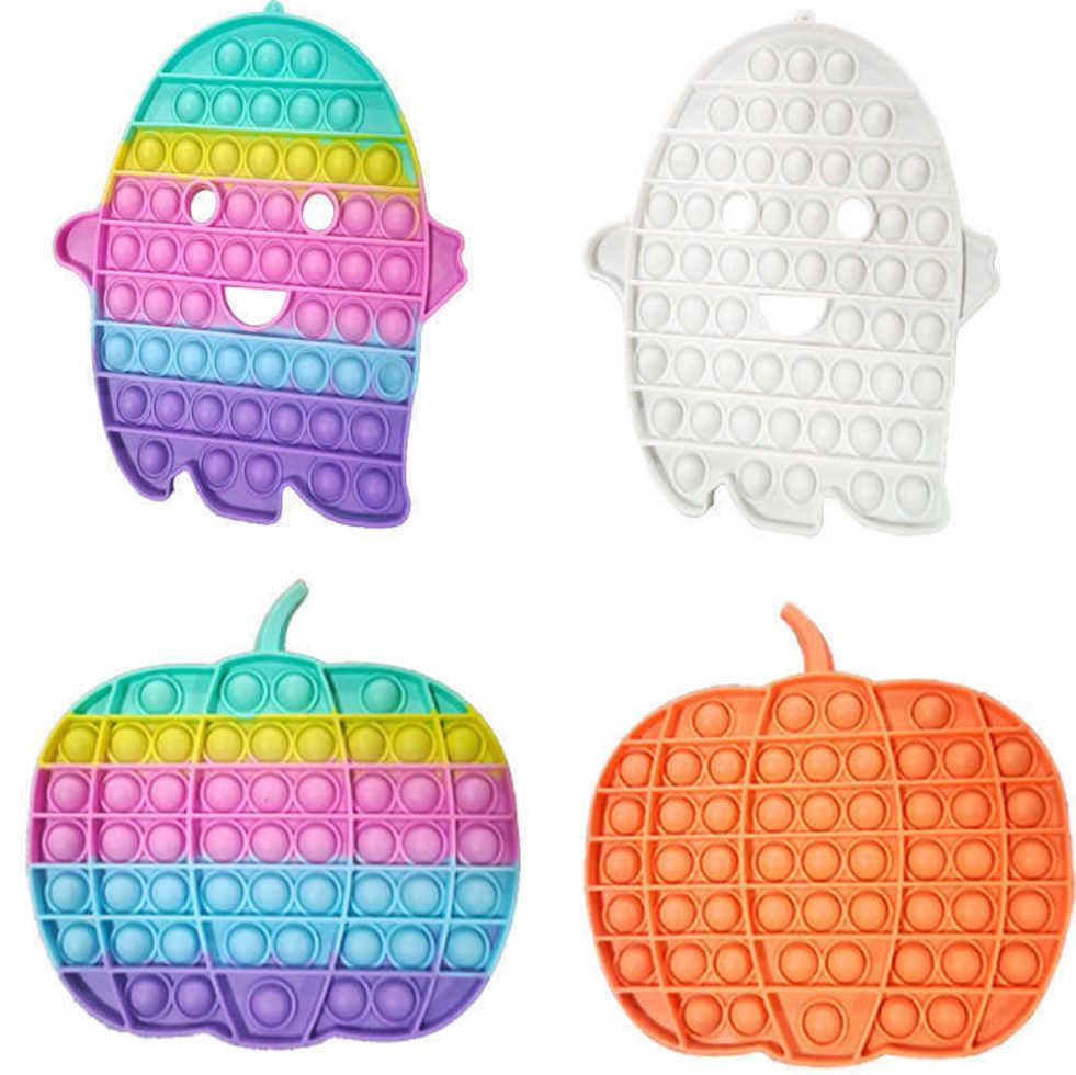 

Halloween Pumpkin Ghost Shape Push Pops Bubbles Popper Board Fidget Sensory Toys 20CM Large Big Size Finger Puzzle Rainbow Kids
