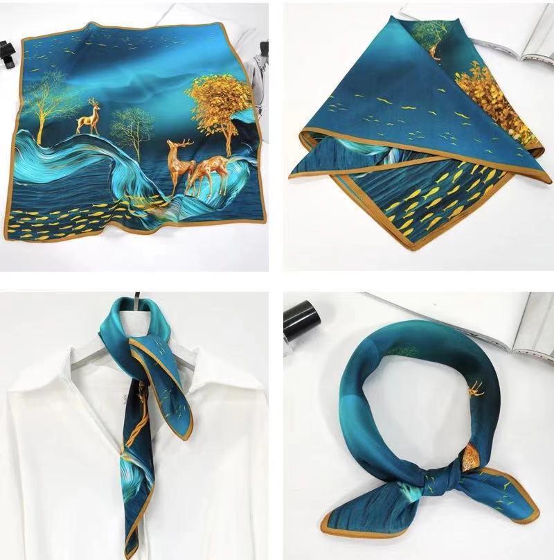 

Scarves Women's 100% Silk Fabrics Scarf Luxury Vintage Chinese Style Printed Ladies Spring And Neckerchief 53x53cm Decorate