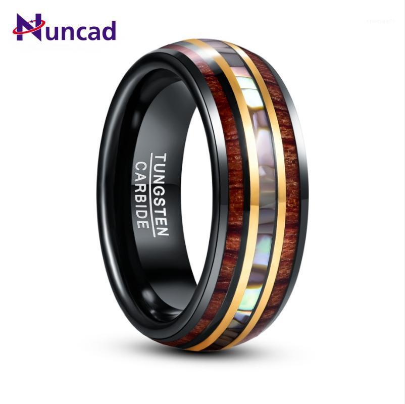 

Wedding Rings 8mm Black Gold Inlaid Wood Grain Abalone Shell Tungsten Carbide Ring Men's Fashion Jewelry Gift Good Quality1
