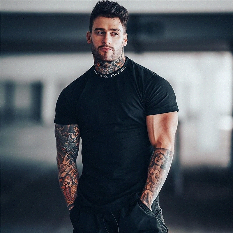 T-shirt pour hommes Lettre d'équipage Col Casual Daily Sleeve Sleeve Tops Mode légère Big et Tall Sports Blanc Black F9KZ #