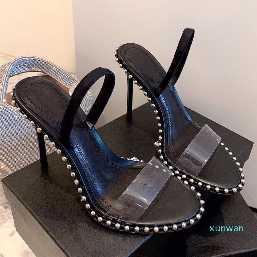 

Fashion- high heels women's mesh pointed single shoes beads transparent film open toe high heel sandals