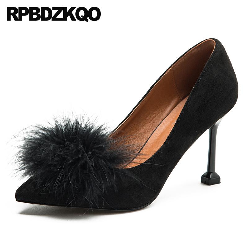 

Dress Shoes Stiletto Size 4 34 Scarpin  42 Medium Heels Suede Pumps Thin High Pointed Toe Ladies 2021 Casual Big Black 11 43 33