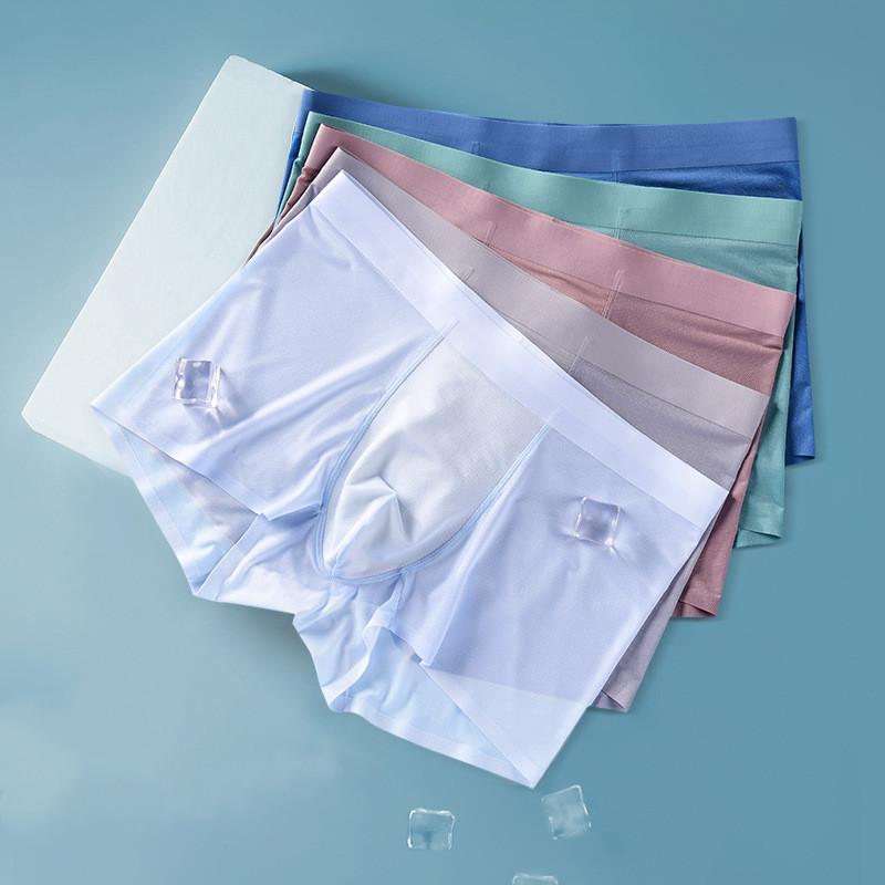 

Underpants Summer Ice Silk Men's Underwear Mid-waist Transparent Ice-feel Boxer Briefs Breathable Style, Black;white