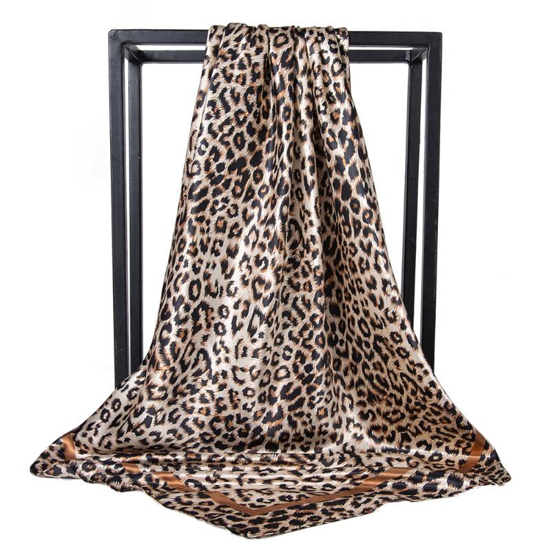 

Scarves Silk Scarf Headwraps For Women Fashion Leopard Foulard Satin Shawl Scarfs Big Size 90*90cm Square Hair / Head Bandana
